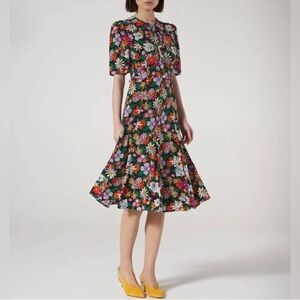 LK Bennett Silk Montana Black and red floral Midi Dress sz 6 Kate Middleton